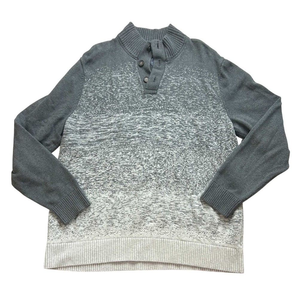 Tommy Hilfiger Mens XXL Grey Ombre Marled Quarter Button Mock Neck Sweater